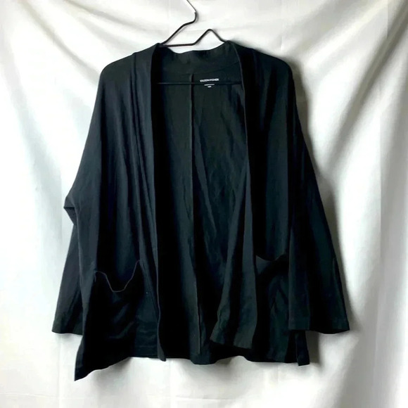 EILEEN FISHER WO SIZE LARGE OPEN FRONT CASUAL JACKET BLACK ORGANIC COTTON CLEAN - Picture 1 of 11